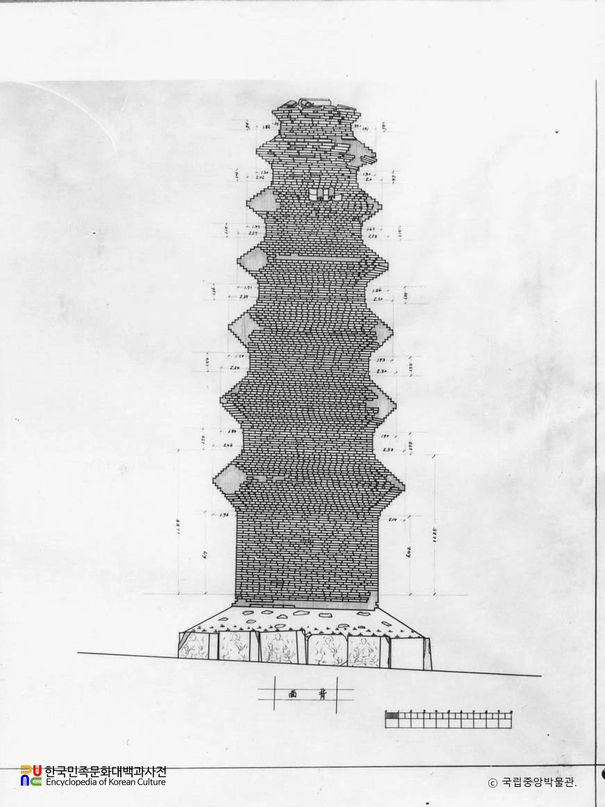 경북 안동 신세동 칠층전탑 뒷면 실측도