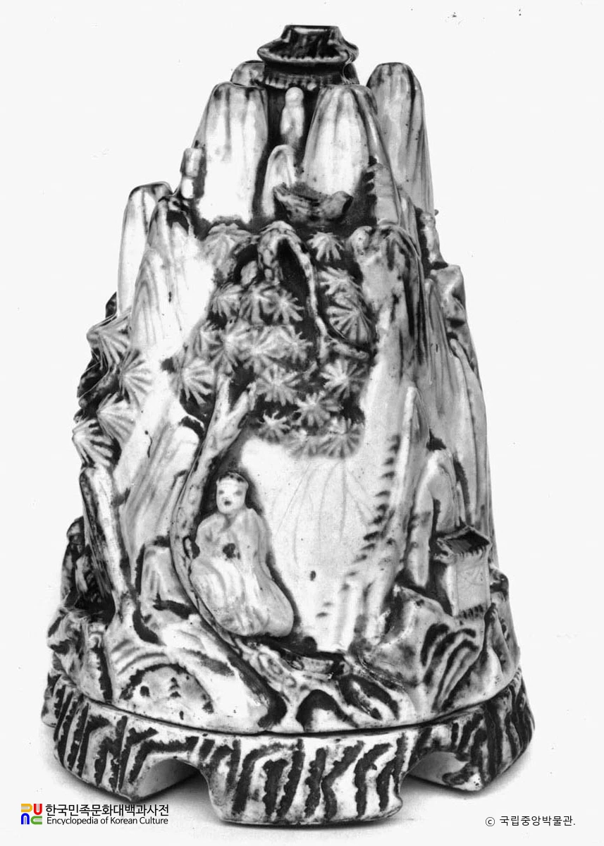 백자 청화 철채 산악형 향로