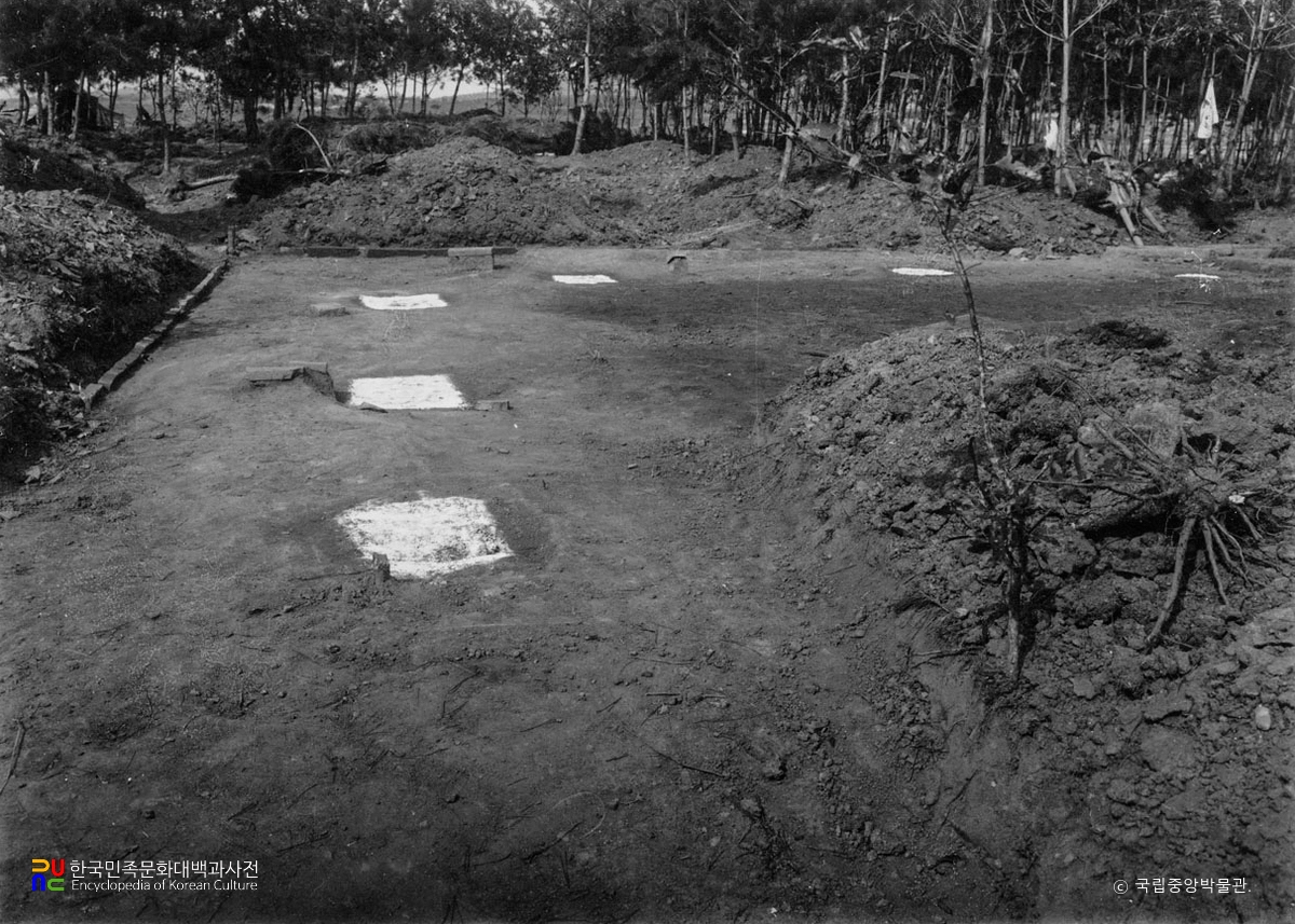 부여 군수리사지 남쪽 기단 초석 배열 상태