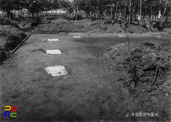 부여 군수리사지 남쪽 기단 초석 배열 상태