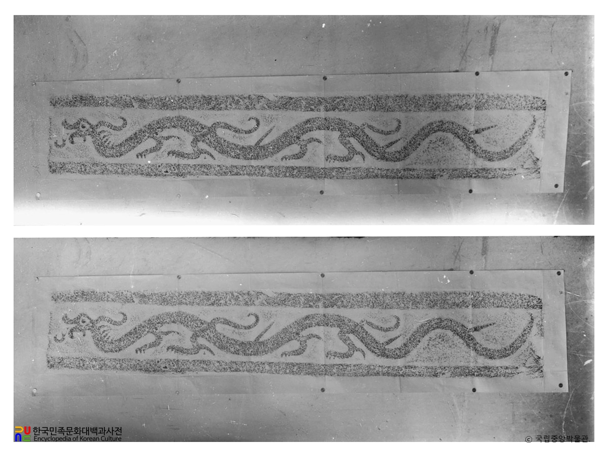 경주 충효동 고분군 중 도굴분의 용문조각석주 탁본