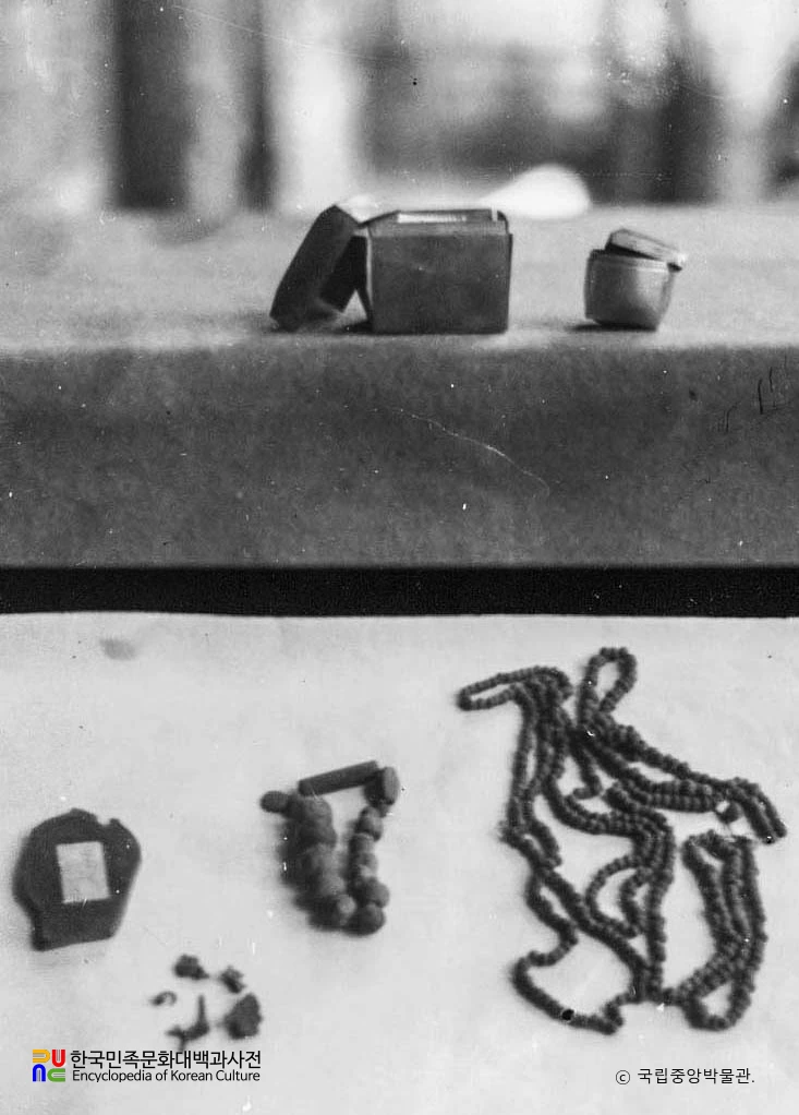 경북 경주 구황리 삼층석탑 사각합 유리옥류