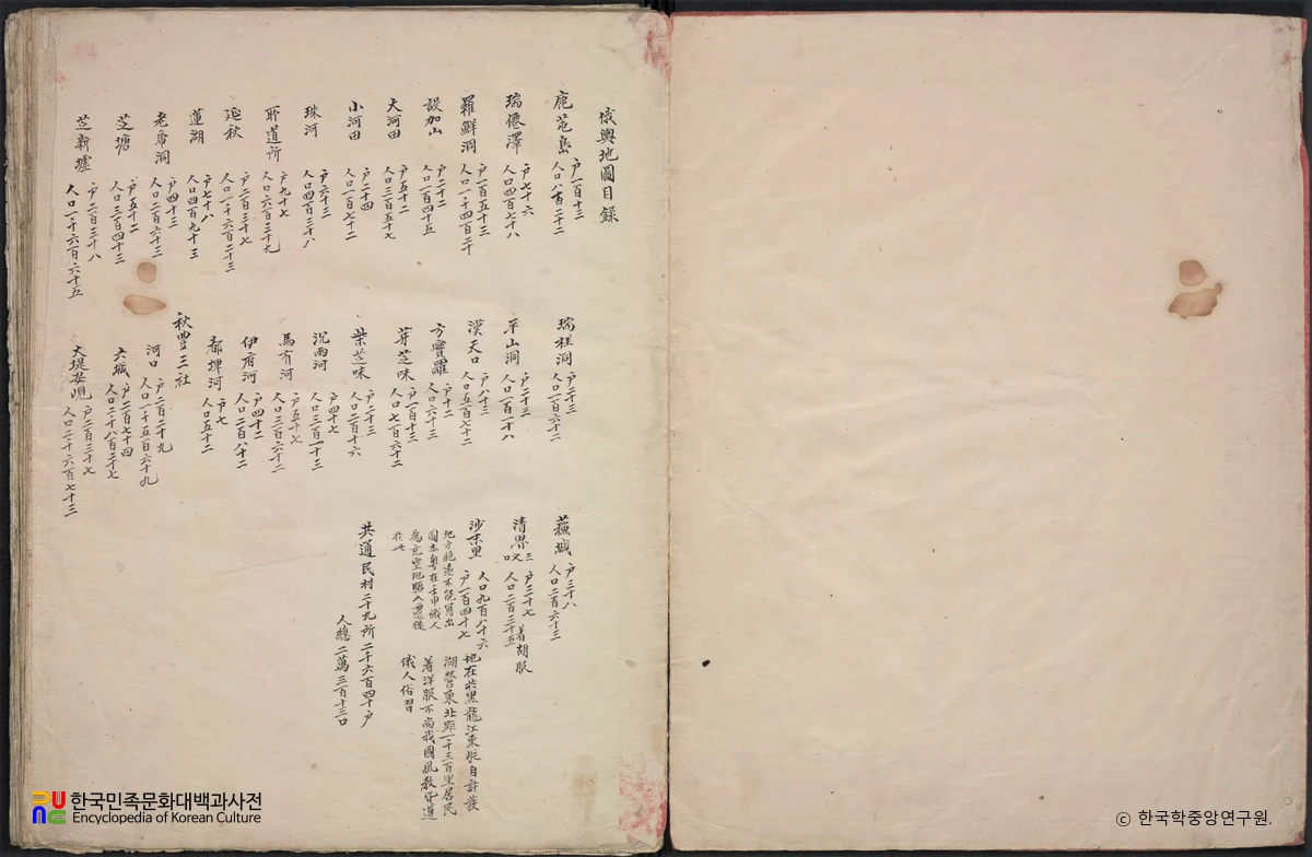 아국여지도 중 아여지도목록