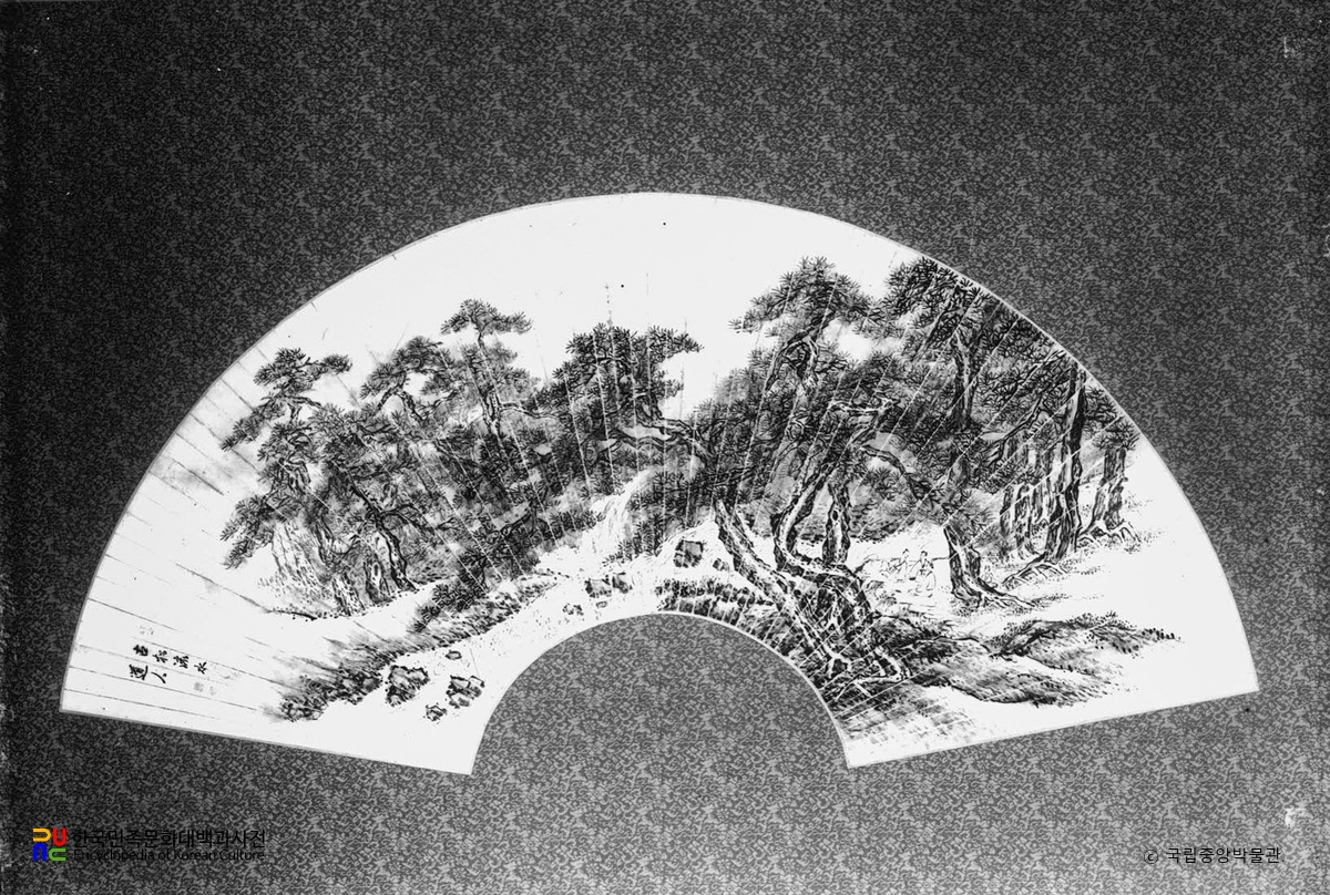 이인문필 편면송하청류도