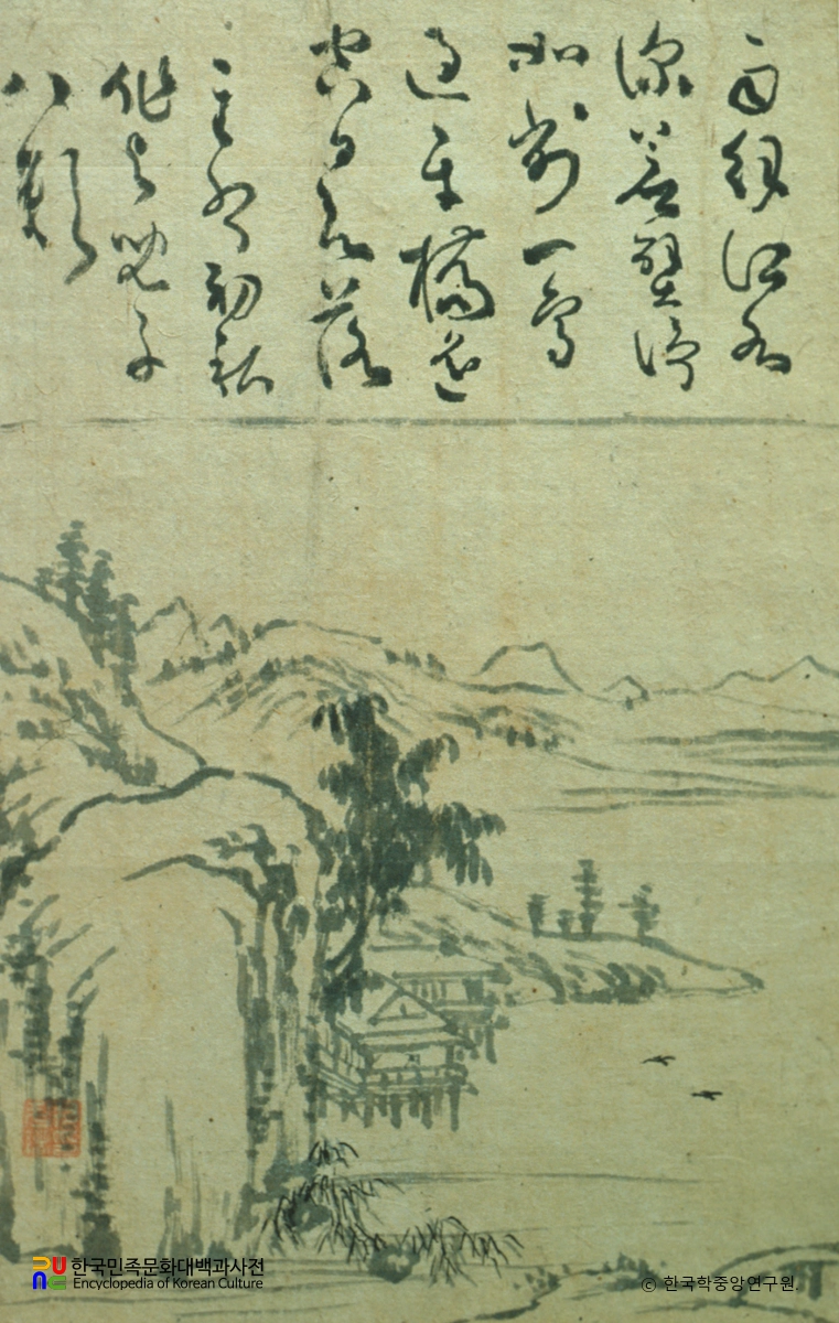 해남 윤씨 가전 고화첩 일괄 / 누각산수도