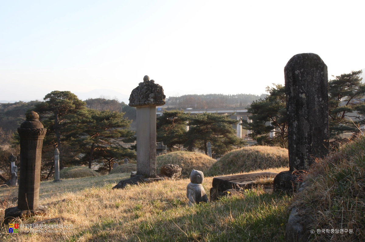 함양 평촌리 옥계 신도비 및 부부 묘표 전경