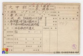 일제 주요감시대상 인물카드 문갑송(文甲松)_01_후면