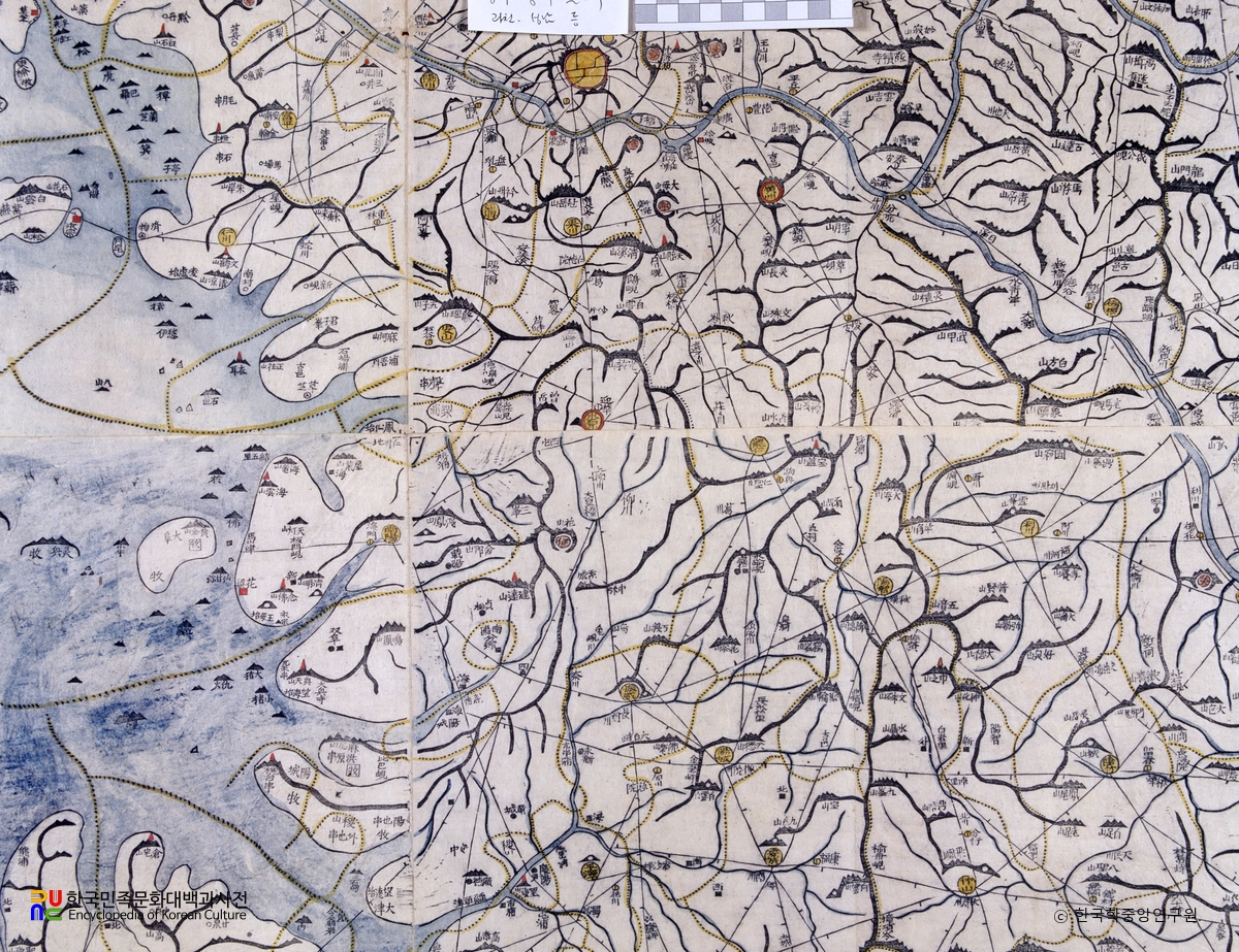 대동여지도 중 경기도 수원 및 남부 일원 부분