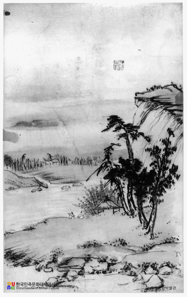 정수영필 강변한담도