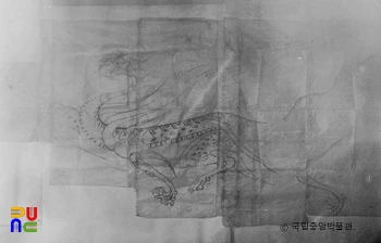 평남 강서 강서대묘 현실 서벽 백호 벽화모사도