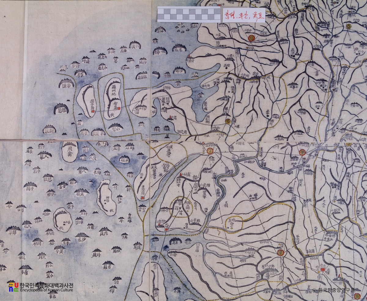 대동여지도 중 전라남도 함평, 무안, 목포 부분
