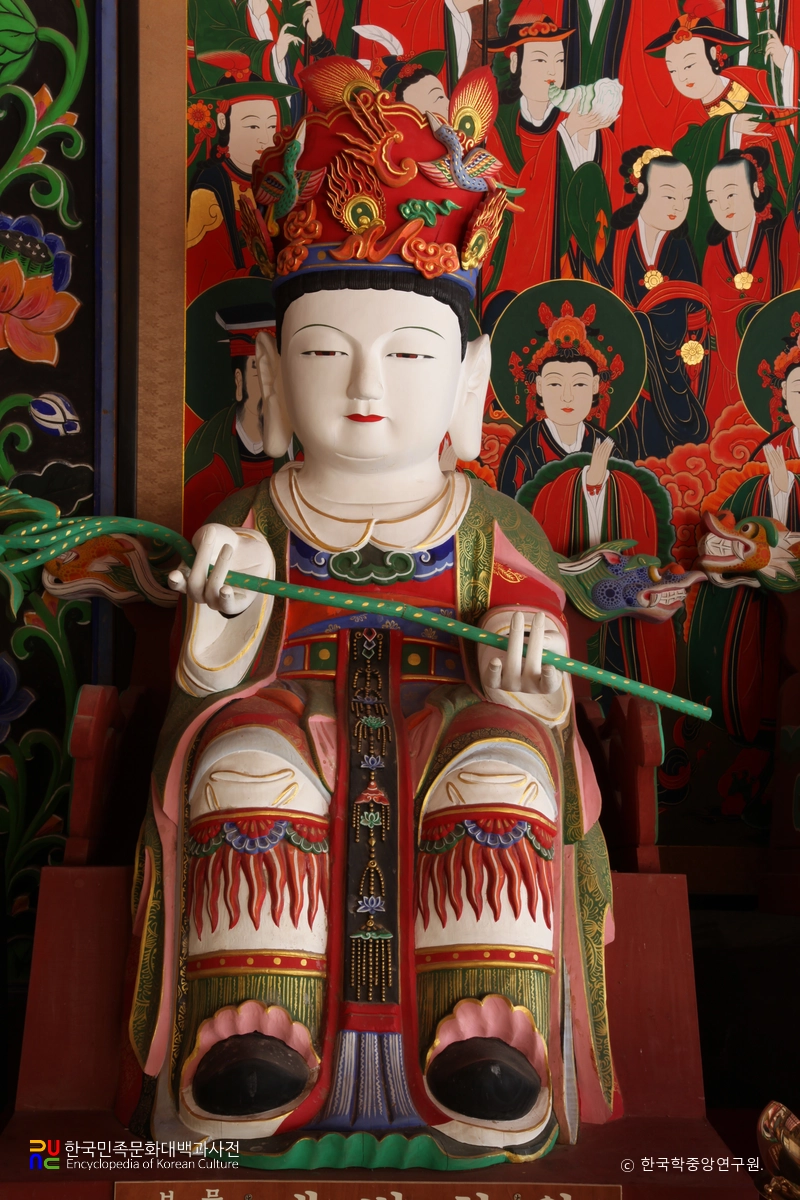 진주 청곡사 목조제석천·대범천의상 중 제석천