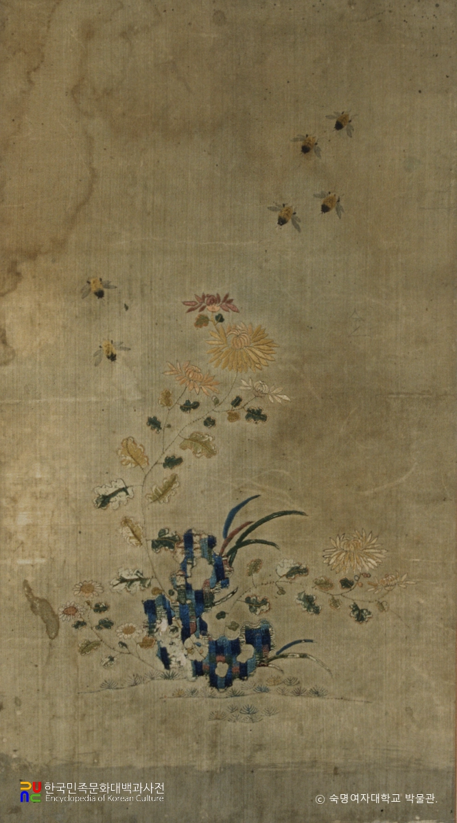 초충수병 제5폭 국화와 벌