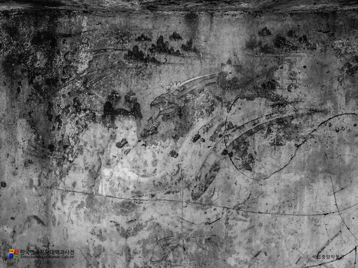 평안남도 중화 진파리 4호분 현실 서벽 산악과 천인상