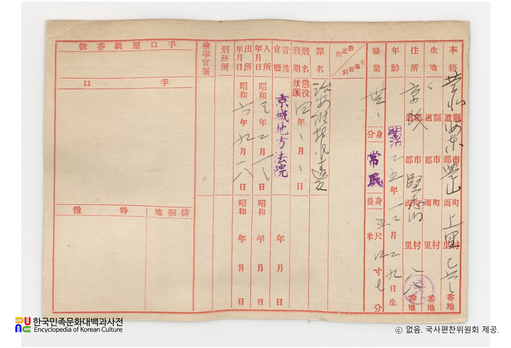일제 주요감시대상 인물카드 이준태(李準泰)_02_후면