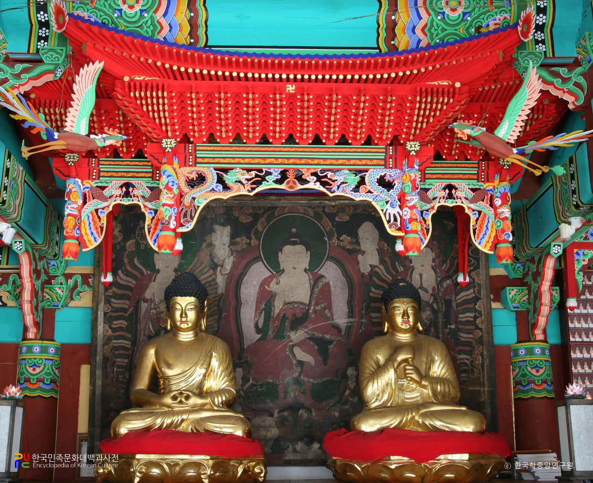 영주 비로사 석조아미타여래좌상 및 석조비로자나불좌상 정면