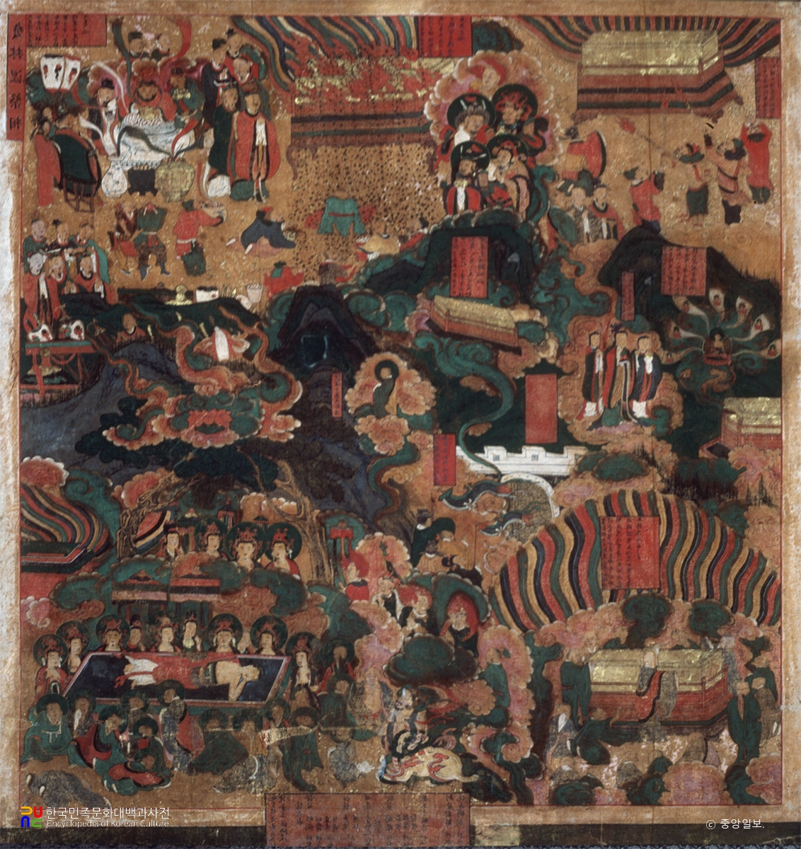 순천 송광사 영산전 팔상탱 중 쌍림열반상