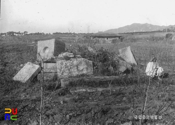 경주 숭복사지 삼층석탑 중 서탑 붕괴 모습