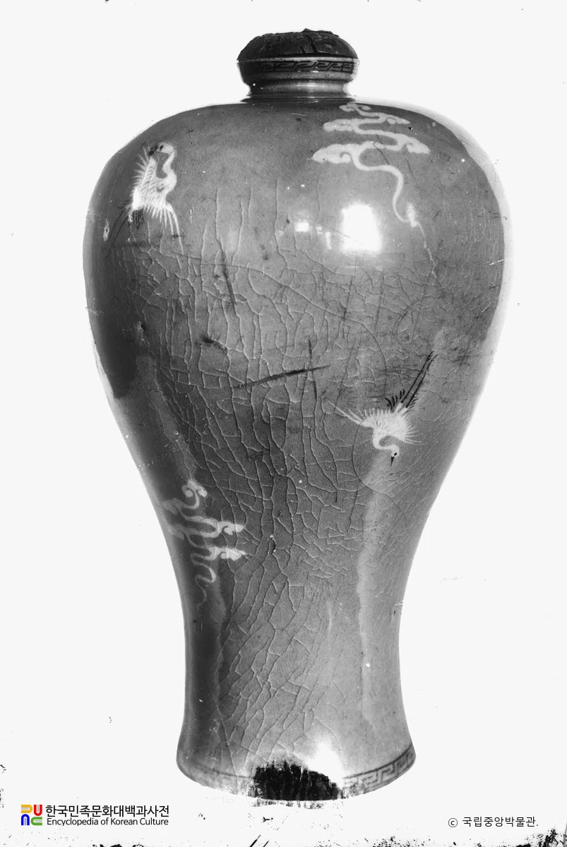 고려 도자 청자상감운학문매병