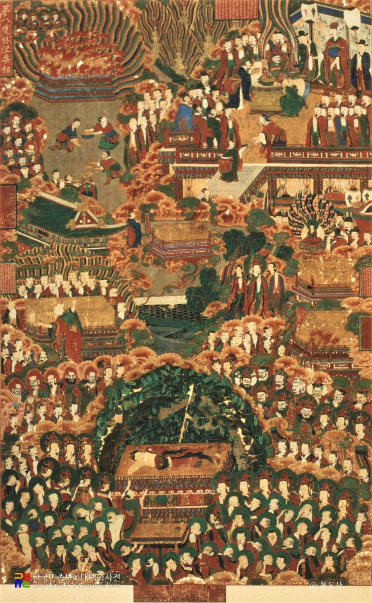 양산 통도사 영산전 팔상도 중 쌍림열반상