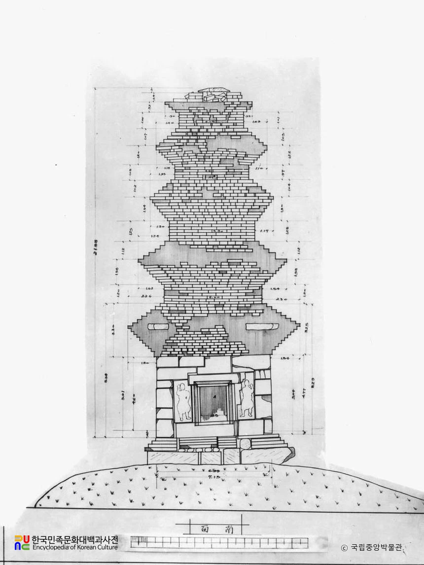 경북 안동 조탑동 오층전탑 남면 실측도