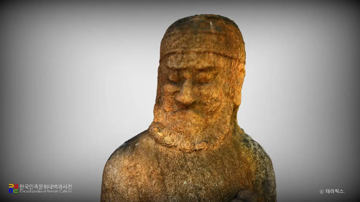 경주 원성왕릉 석상 및 석주 일괄 중 무인석 얼굴