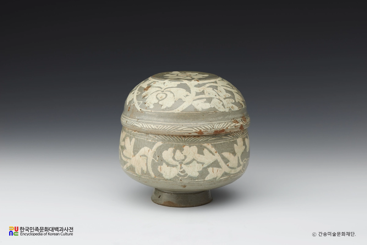 분청사기 상감 모란문 반합