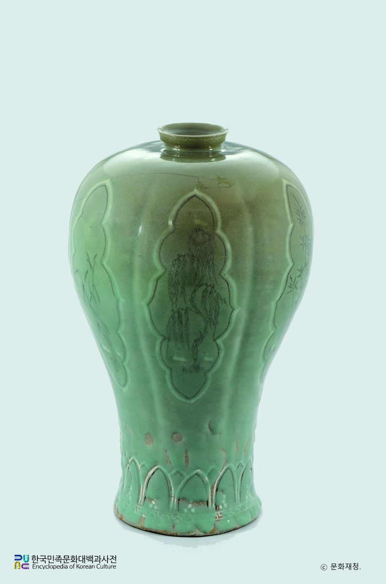 청자 상감 국화모란유로죽문 매병 및 죽찰