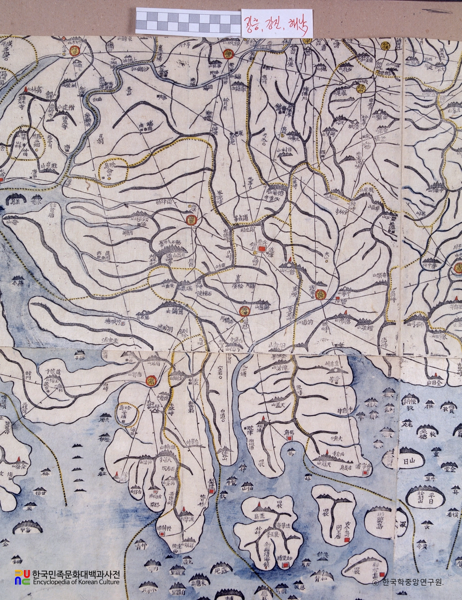 대동여지도 중 전라남도 장흥, 강진, 해남 부분