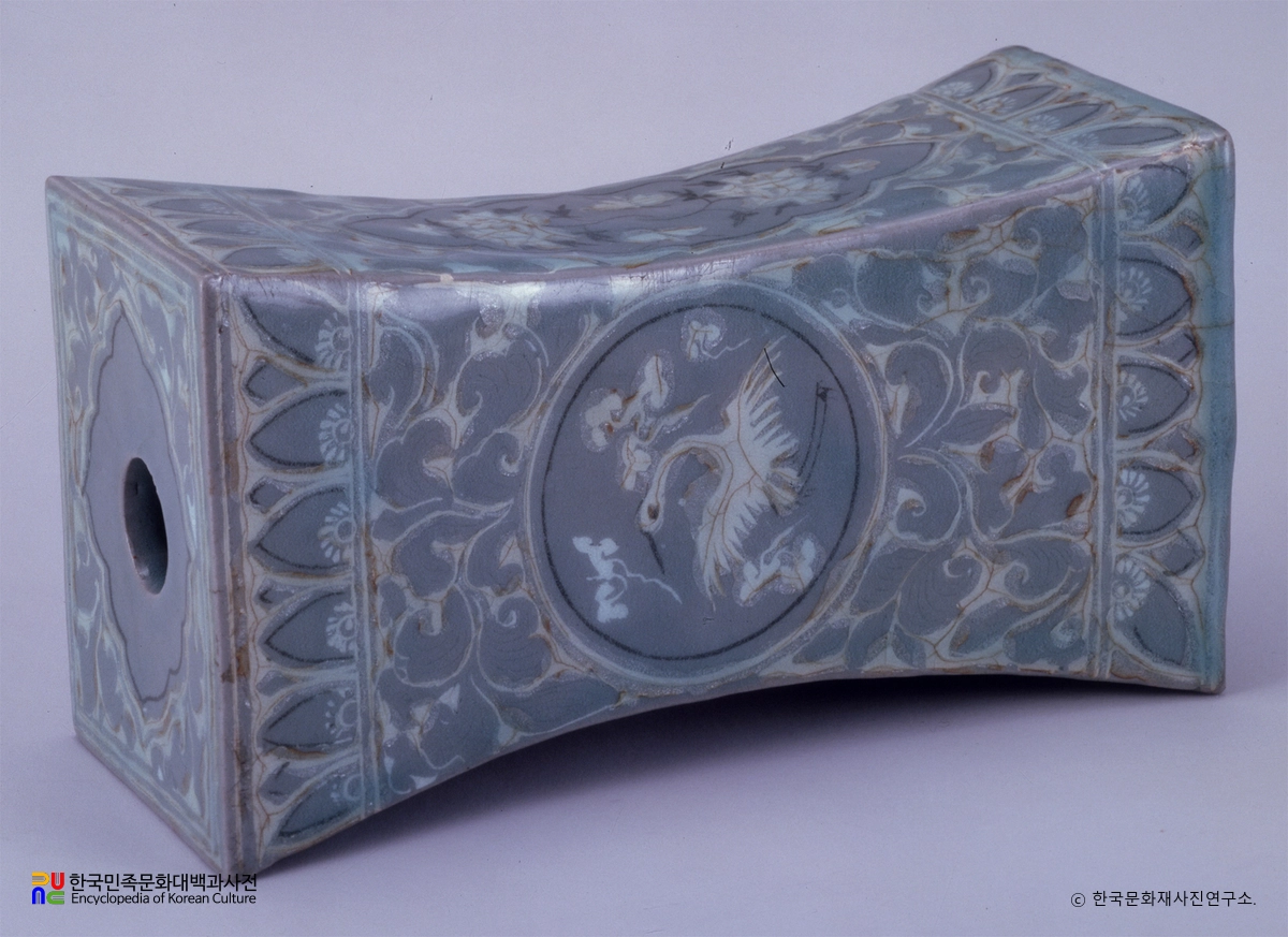 청자상감모란운학문침