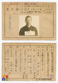일제 주요감시대상 인물카드 김원벽 전후면