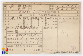 일제 주요감시대상 인물카드 정운해(鄭雲海)_02_후면