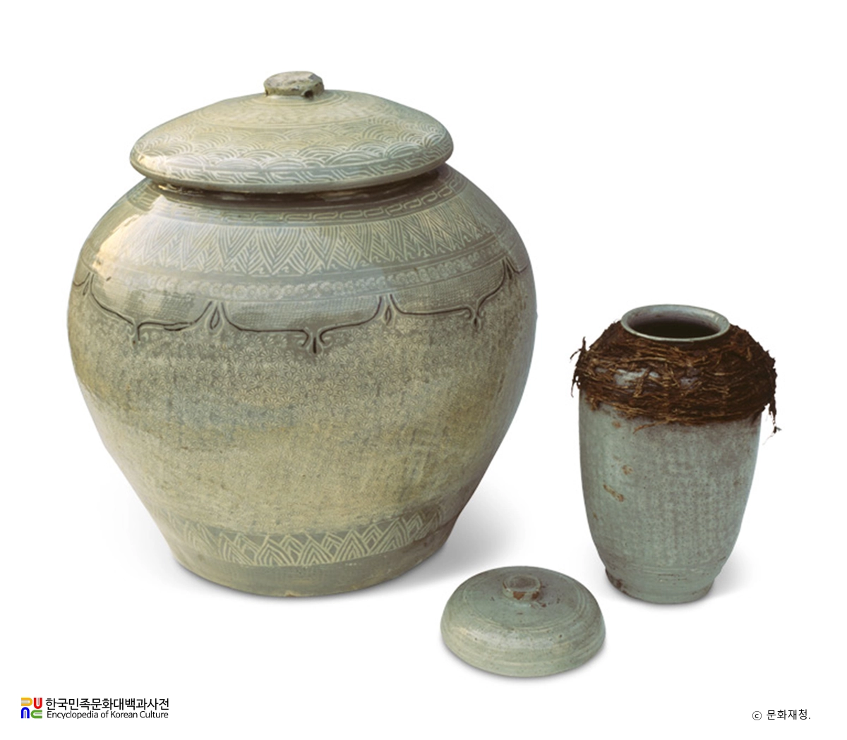 분청사기 인화 국화문 태항아리