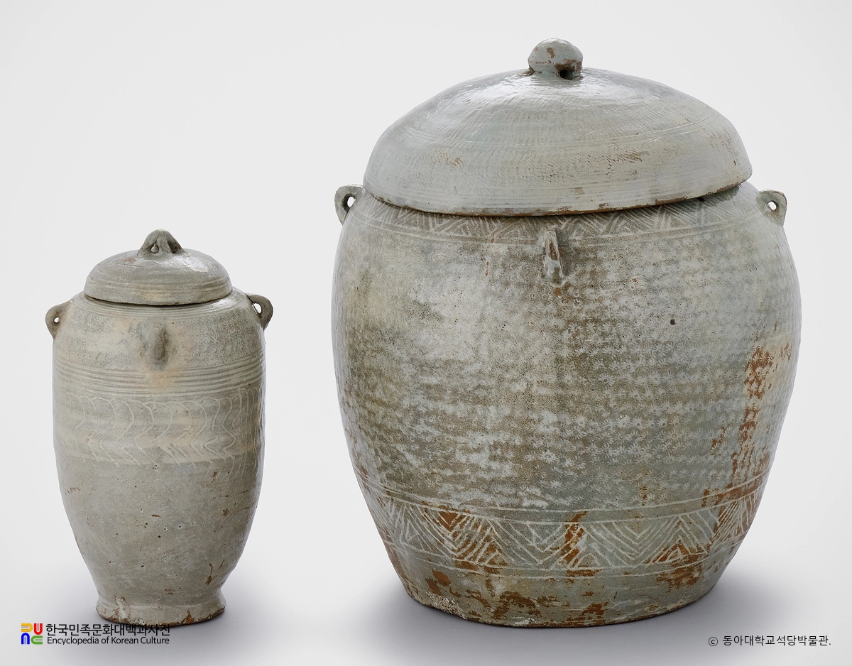 분청사기 인화 국화문 사이부태호