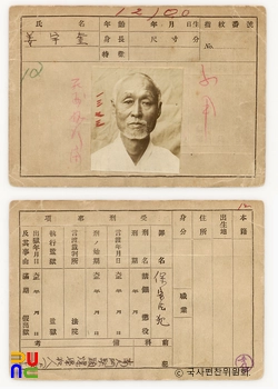 일제 주요감시대상 인물카드 강우규 전후면
