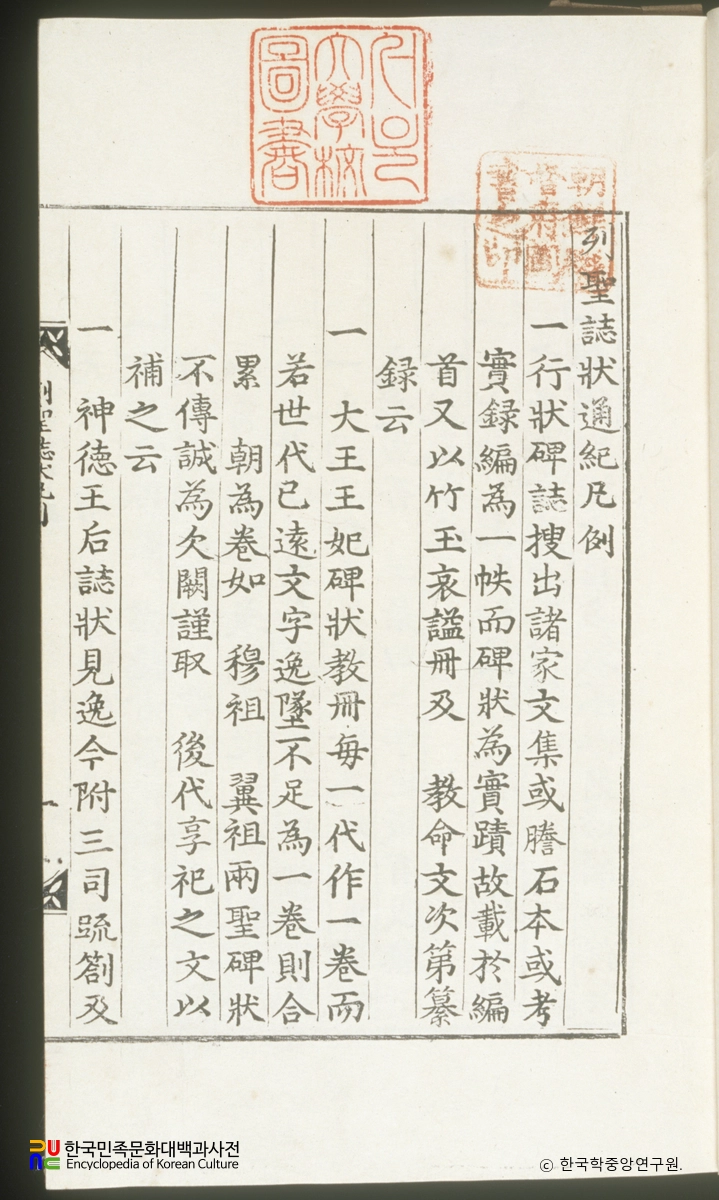 열성지장통기 / 범례