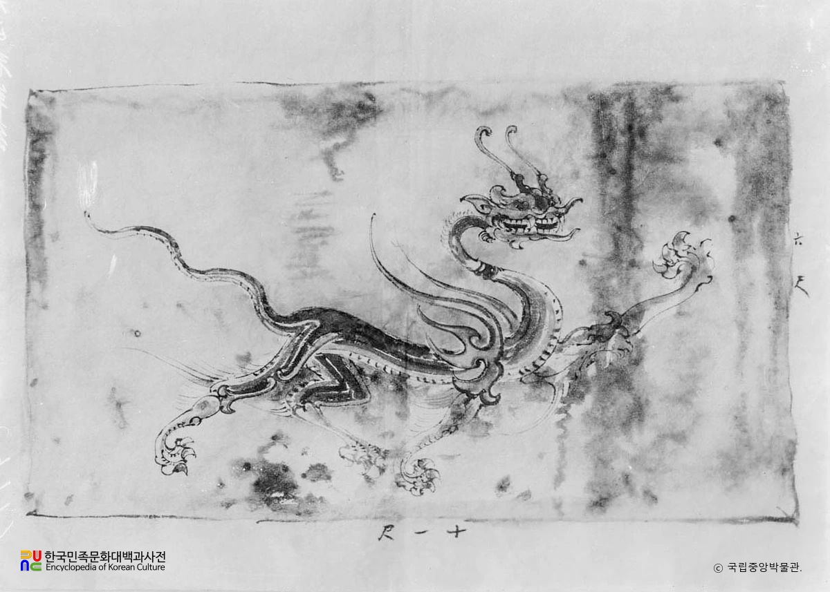 평남 강서 강서대묘 현실 동벽 청룡 벽화모사도