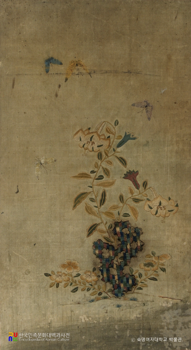 초충수병 제2폭 나리꽃과 나비