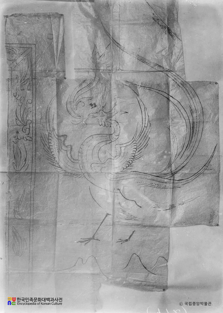 평남 강서 강서대묘 현실 남벽 주작 벽화모사도