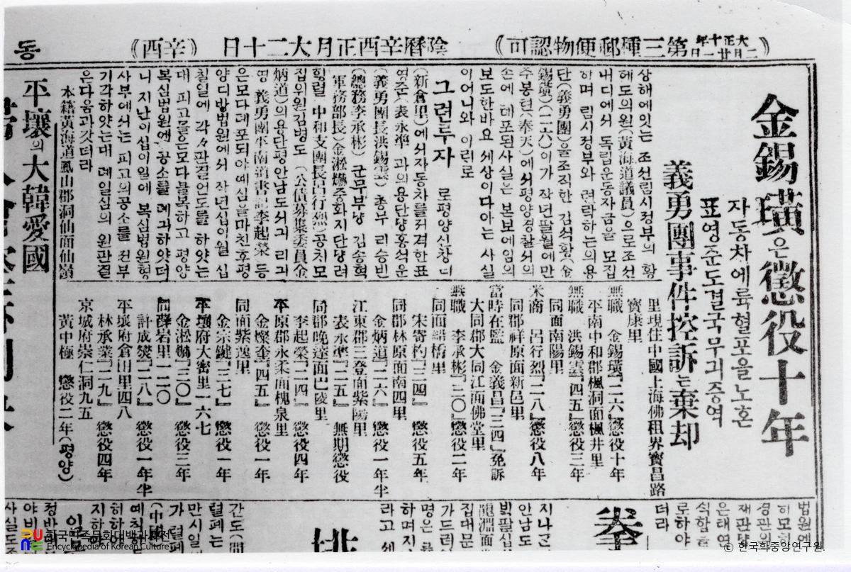 대한민국 의용단 사건 기사