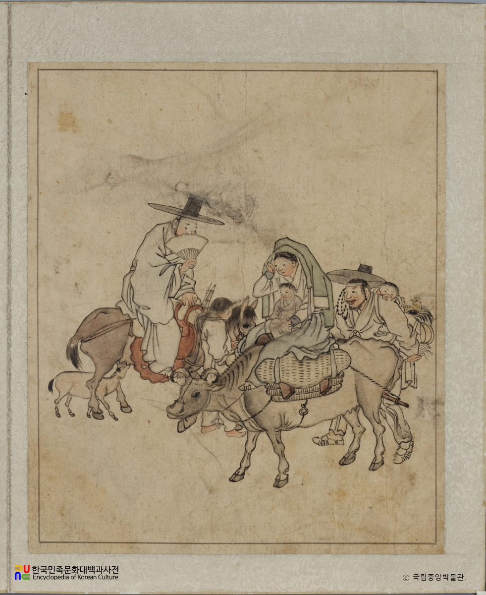 김홍도필 풍속도화첩 중 노상파안