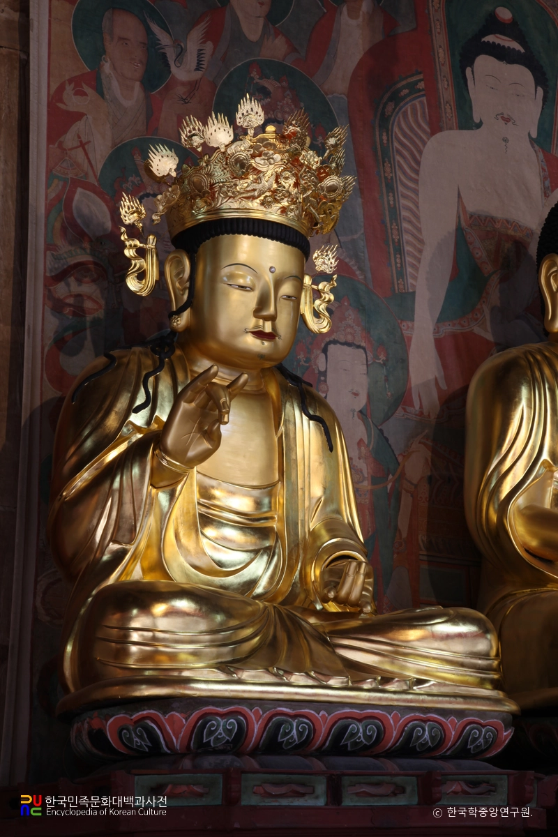 진주 청곡사 목조석가여래삼존좌상 중 우협시 좌측면